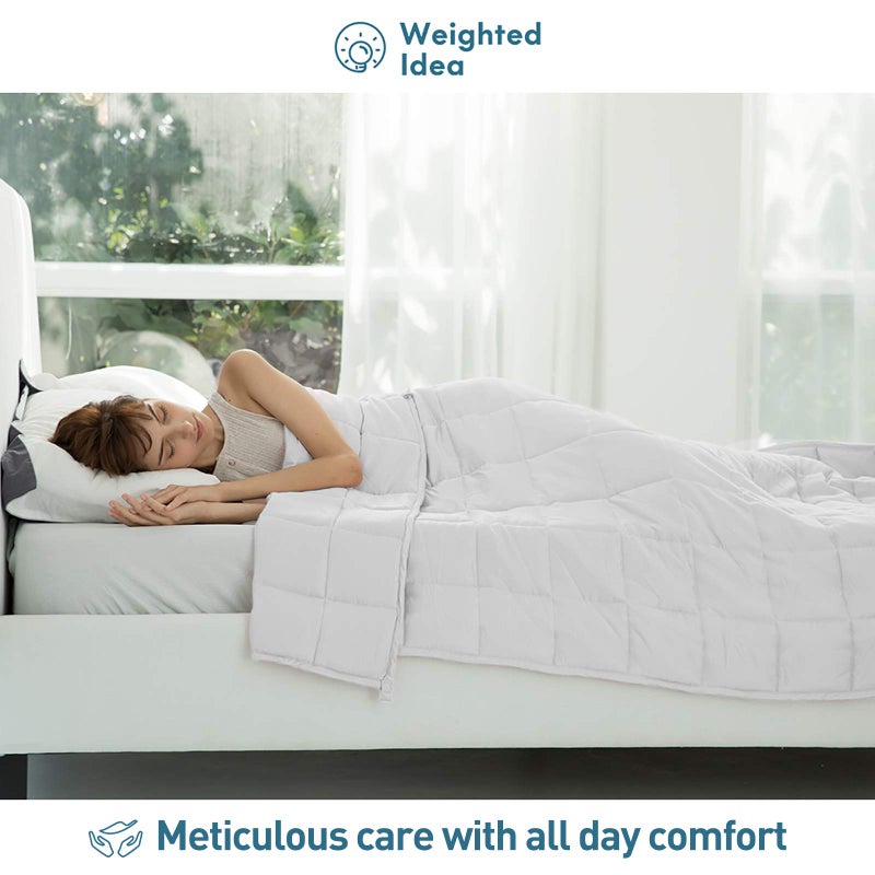 Weighted Idea Weighted Blankets for Adults (White,60"x80",20lbs) Breathable Cooling Blanket Queen Size with Premium Glass Beads Heavy Soft Throw Blanket for All-Season - Image 2